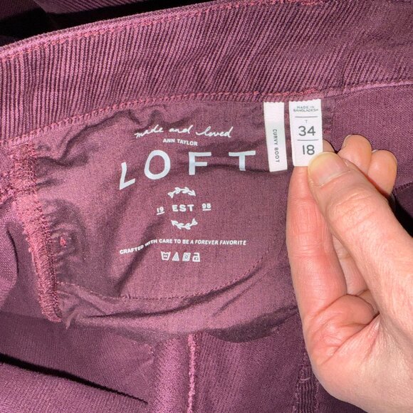 Ann Taylor LOFT curvy bootcut burgundy corduroy pants Sz 34 18 tall - Picture 6 of 6